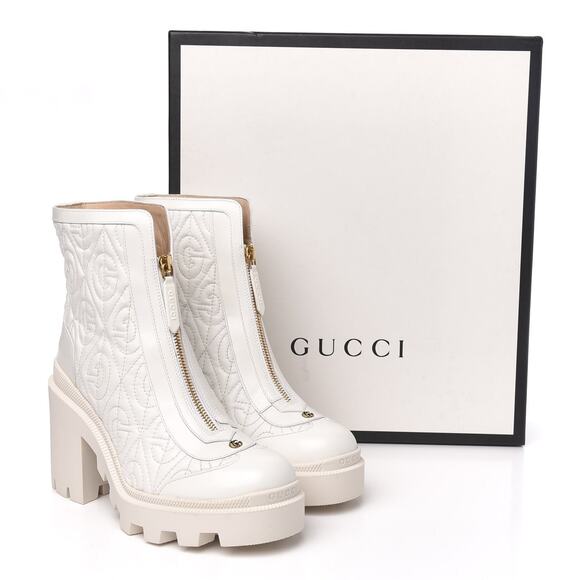Gucci Shoes - Gucci Calfskin G Rhombus Quilted Ankle Boots White 39.5G | 9.5 US
